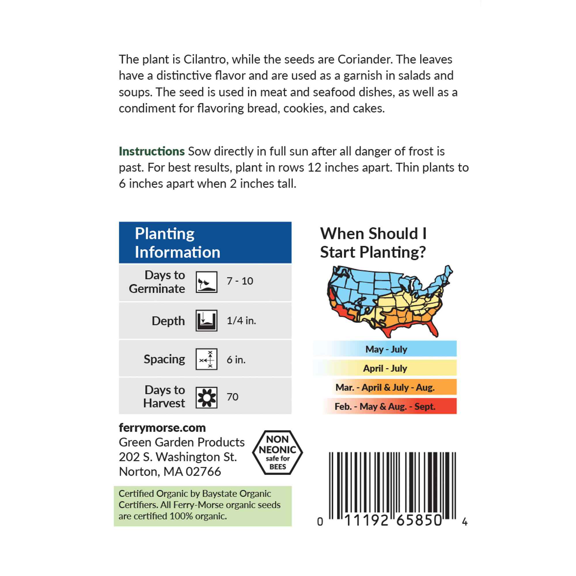 Ferry-Morse cilantro seed packet